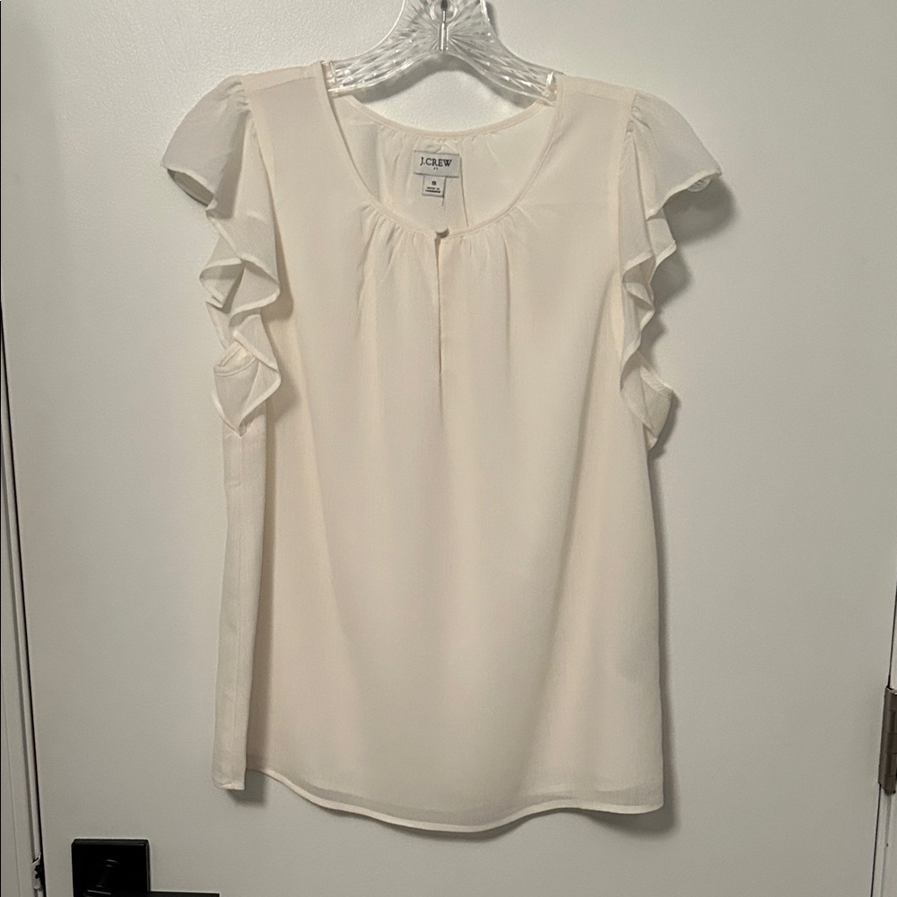 J. Crew Women's Cream Ruffle Cap Sleeve Blouse